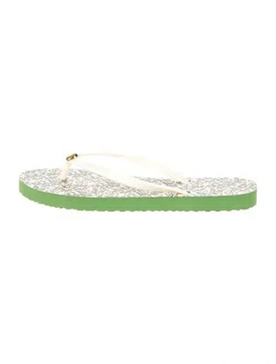 Pre-owned Tory Burch Rubber Floral Print Flip Flops In Green