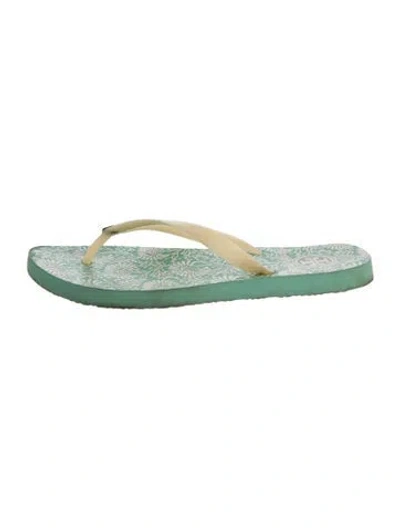 Pre-owned Tory Burch Rubber Floral Print Flip Flops In Green