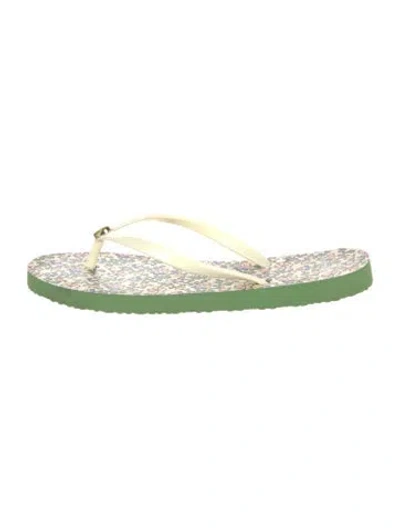 Pre-owned Tory Burch Rubber Floral Print Flip Flops In Green