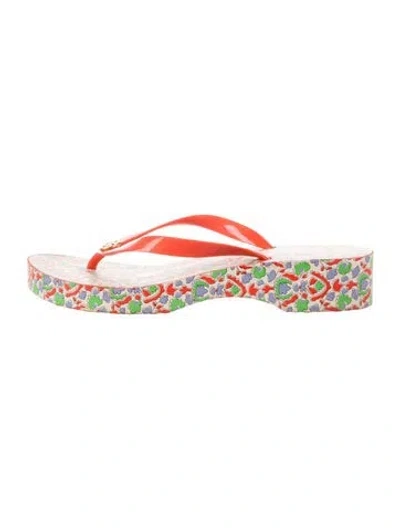 Pre-owned Tory Burch Rubber Floral Print Flip Flops In Multi