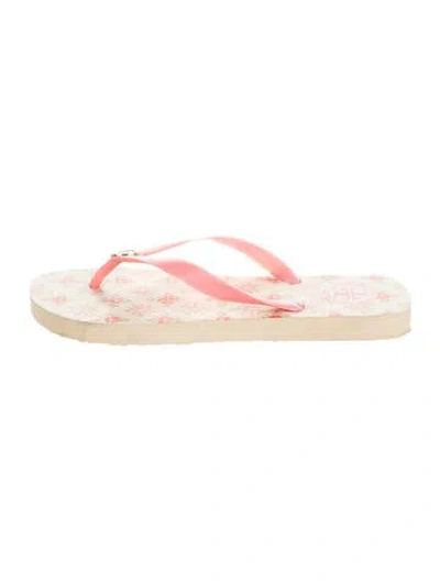 Pre-owned Tory Burch Rubber Floral Print Flip Flops In Pink
