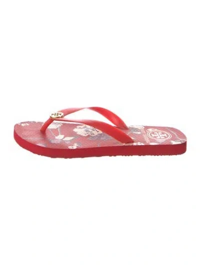 Pre-owned Tory Burch Rubber Floral Print Flip Flops In Red
