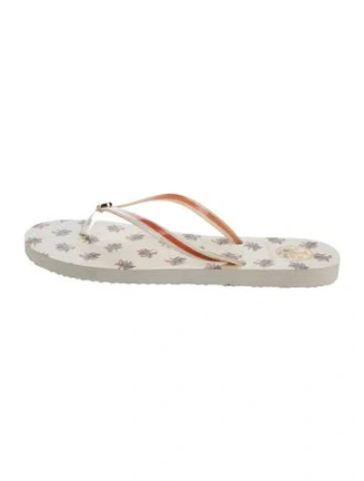 Pre-owned Tory Burch Rubber Floral Print Flip Flops In White