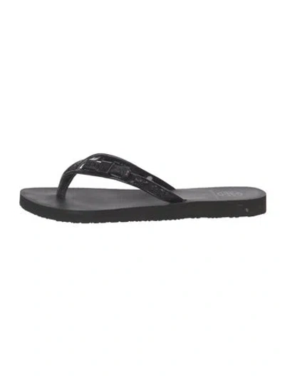 Pre-owned Tory Burch Rubber Glitter Accents Flip Flops In Black