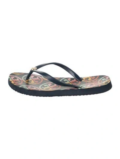 Pre-owned Tory Burch Rubber Graphic Print Flats In Blue