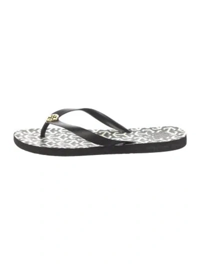 Pre-owned Tory Burch Rubber Graphic Print Flip Flops In Black