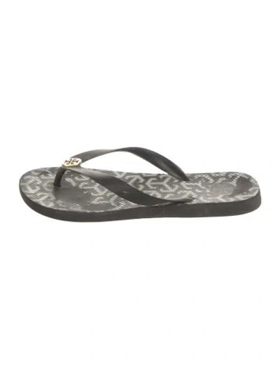 Pre-owned Tory Burch Rubber Graphic Print Flip Flops In Black