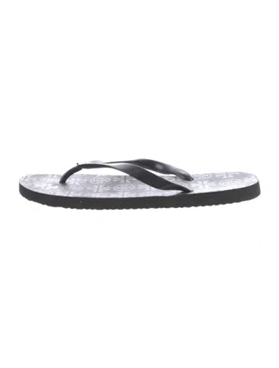 Pre-owned Tory Burch Rubber Graphic Print Flip Flops In Black/white