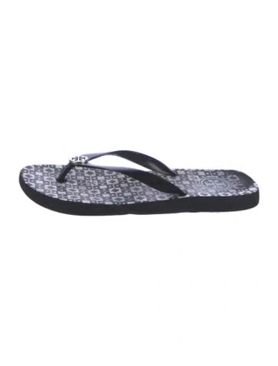 Pre-owned Tory Burch Rubber Graphic Print Flip Flops In Blue