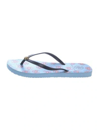 Pre-owned Tory Burch Rubber Graphic Print Flip Flops In Blue