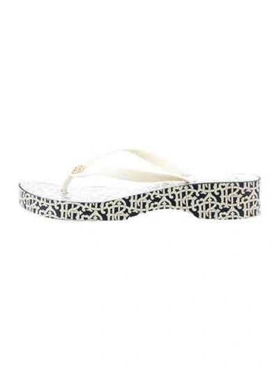 Pre-owned Tory Burch Rubber Graphic Print Flip Flops In Blue