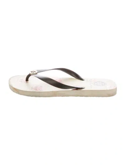 Pre-owned Tory Burch Rubber Graphic Print Flip Flops In Neutrals