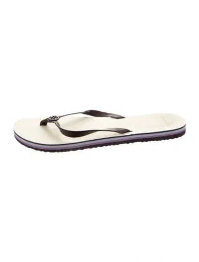Pre-owned Tory Burch Rubber Leather Trim Embellishment Flip Flops In Purple