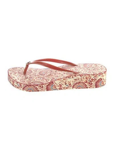 Pre-owned Tory Burch Rubber Paisley Print Flip Flops In Neutrals