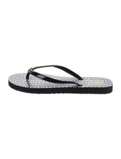 Pre-owned Tory Burch Rubber Patterned Flip Flops In Black