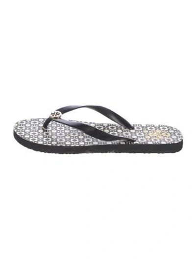 Pre-owned Tory Burch Rubber Patterned Flip Flops In Black