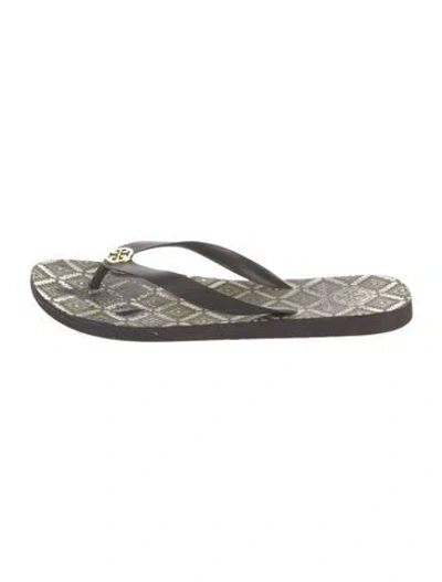 Pre-owned Tory Burch Rubber Patterned Flip Flops In Brown/neutrals