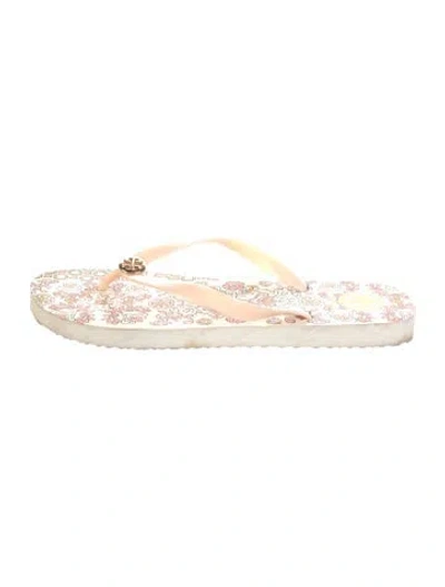 Pre-owned Tory Burch Rubber Patterned Flip Flops In Pink/white