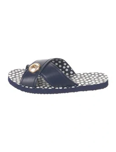 Pre-owned Tory Burch Rubber Polka Dot Print Slides In Blue