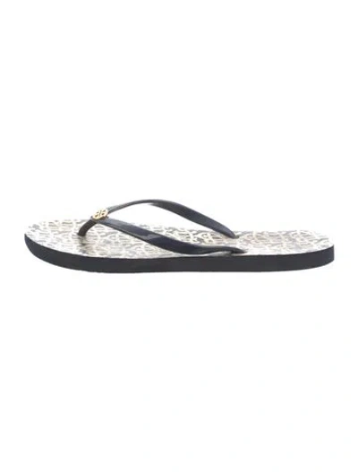 Pre-owned Tory Burch Rubber Printed Flip Flops In Black