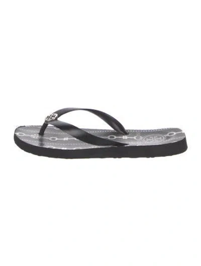 Pre-owned Tory Burch Rubber Printed Flip Flops In Black