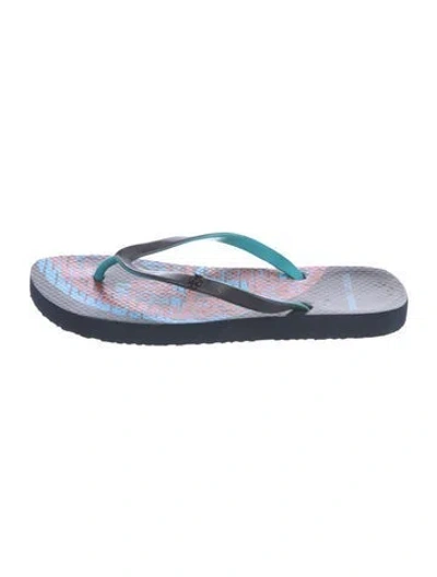 Pre-owned Tory Burch Rubber Printed Flip Flops In Blue