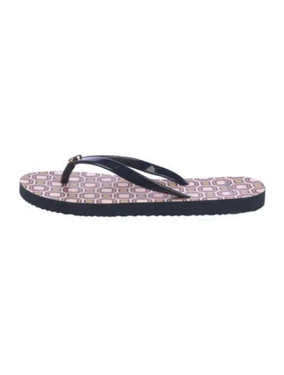 Pre-owned Tory Burch Rubber Printed Flip Flops In Blue