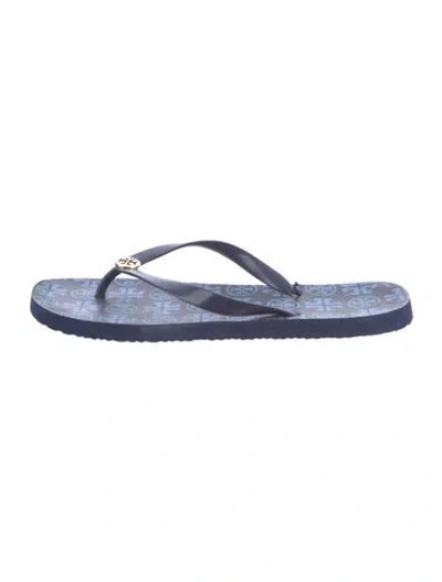 Pre-owned Tory Burch Rubber Printed Flip Flops In Blue