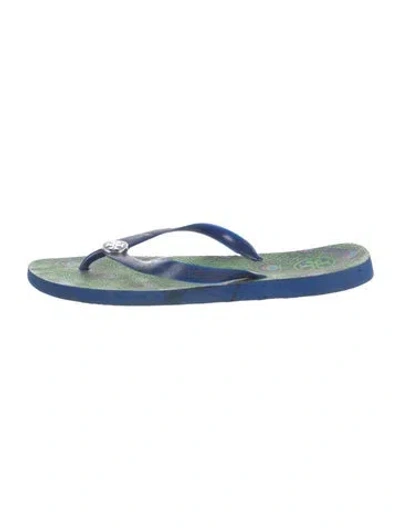 Pre-owned Tory Burch Rubber Printed Flip Flops In Blue