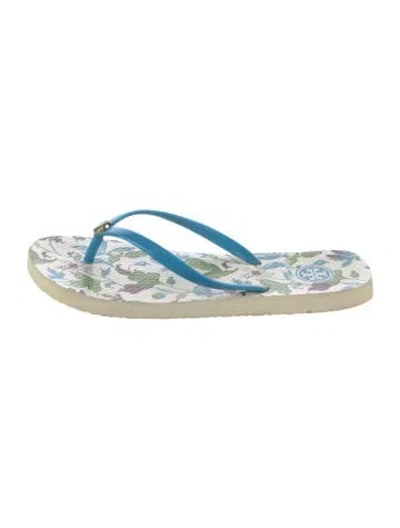Pre-owned Tory Burch Rubber Printed Flip Flops In Blue
