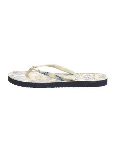 Pre-owned Tory Burch Rubber Printed Flip Flops In Blue
