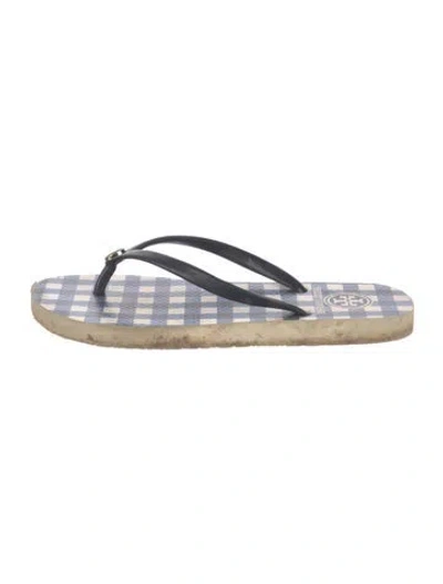 Pre-owned Tory Burch Rubber Printed Flip Flops In Blue