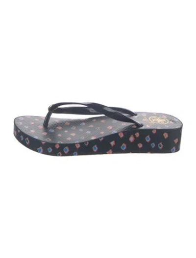 Pre-owned Tory Burch Rubber Printed Flip Flops In Blue