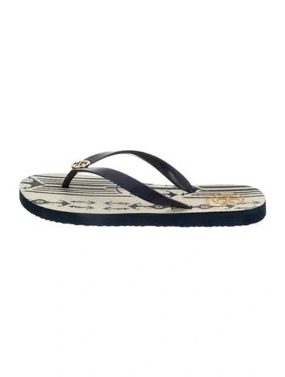 Pre-owned Tory Burch Rubber Printed Flip Flops In Blue