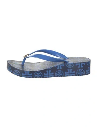 Pre-owned Tory Burch Rubber Printed Flip Flops In Blue