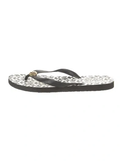 Pre-owned Tory Burch Rubber Printed Flip Flops In Gray