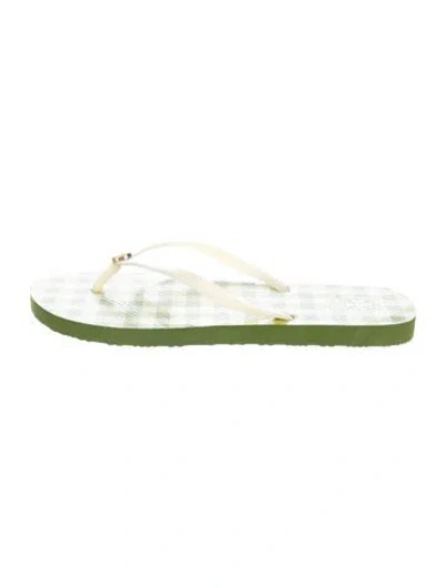 Pre-owned Tory Burch Rubber Printed Flip Flops In Green