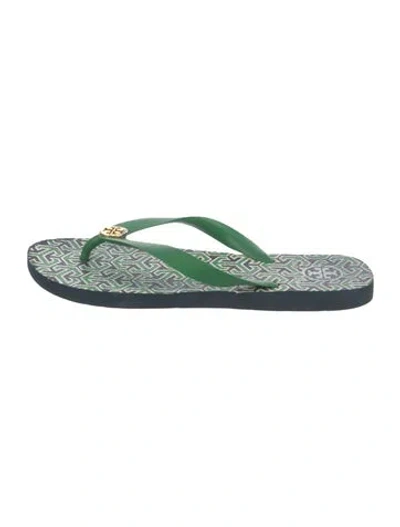 Pre-owned Tory Burch Rubber Printed Flip Flops In Green