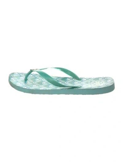 Pre-owned Tory Burch Rubber Printed Flip Flops In Green