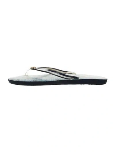 Pre-owned Tory Burch Rubber Printed Flip Flops In Green