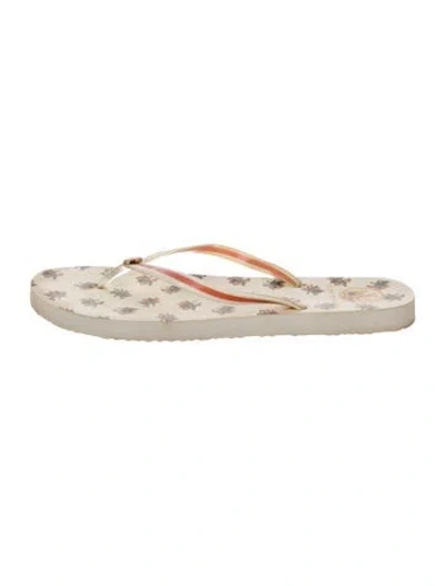 Pre-owned Tory Burch Rubber Printed Flip Flops In Neutral