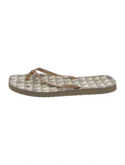 Pre-owned Tory Burch Rubber Printed Flip Flops In Neutral