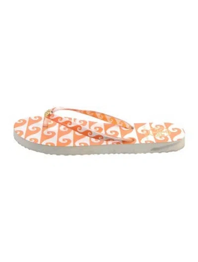 Pre-owned Tory Burch Rubber Printed Flip Flops In Orange