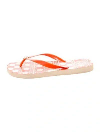 Pre-owned Tory Burch Rubber Printed Flip Flops In Orange/pink