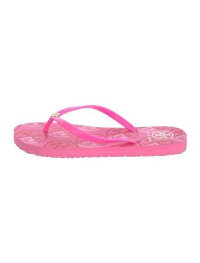 Pre-owned Tory Burch Rubber Printed Flip Flops In Pink
