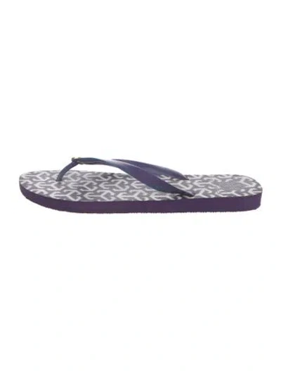 Pre-owned Tory Burch Rubber Printed Flip Flops In Purple