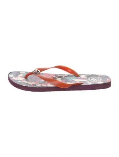 Pre-owned Tory Burch Rubber Printed Flip Flops In Red