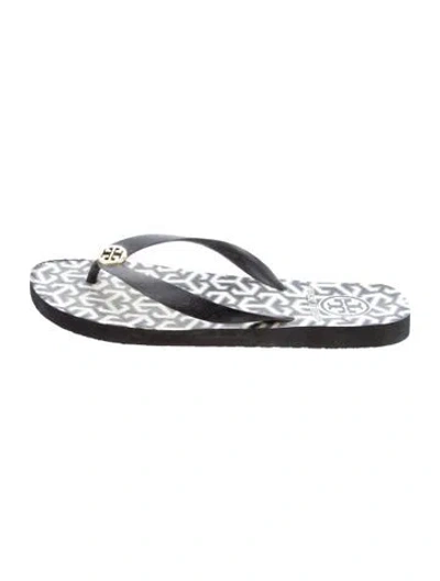 Pre-owned Tory Burch Rubber Printed Flip Flops In Silver
