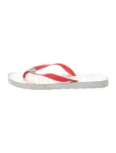 Pre-owned Tory Burch Rubber Printed Flip Flops In White