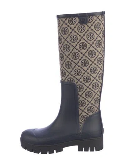 Pre-owned Tory Burch Rubber Printed Rain Boots In Blue